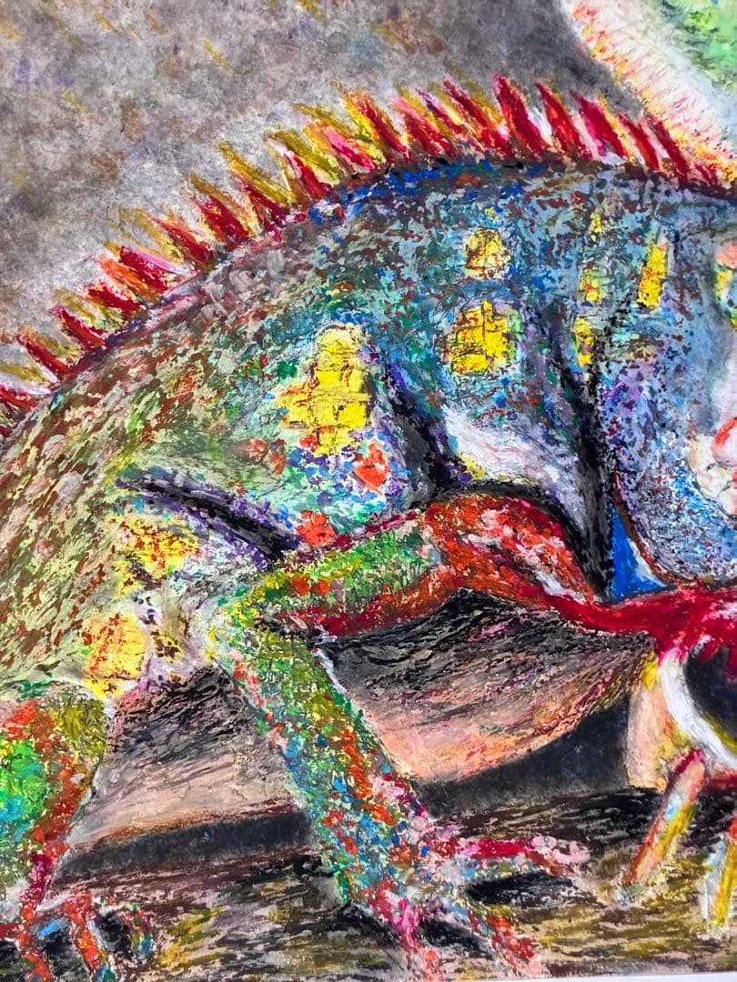 絵　絵画　クレヨンアート　カメレオン　インテリア　原画　現代アート
