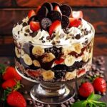 A slice of No-Bake Chocolate Cheesecake Ice Cream topped with whipped cream, chocolate sauce, and graham cracker crumbs on a plate, with the rest of the dessert in the background.